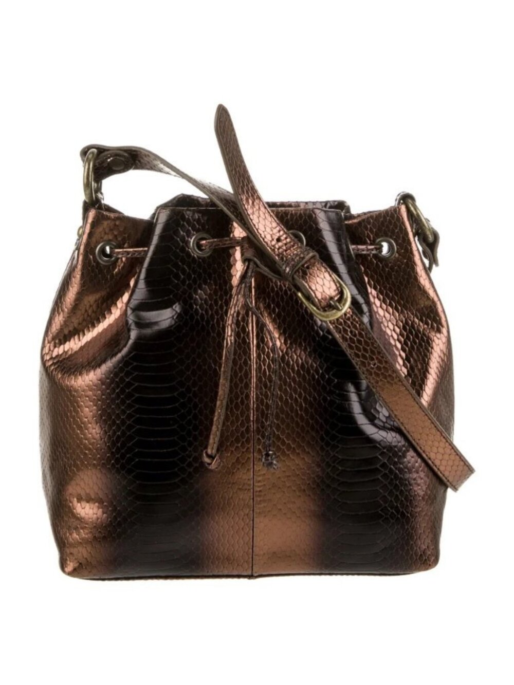Donald J Pliner Leather Drawstring Shoulder Bucket Bag Medium